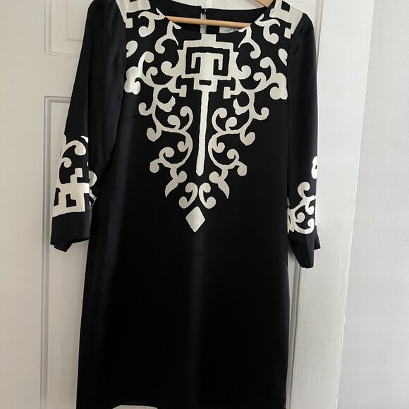 Tibi 100% Silk dress, Black with ecru pattern, size 4 - Picture 5 of 9